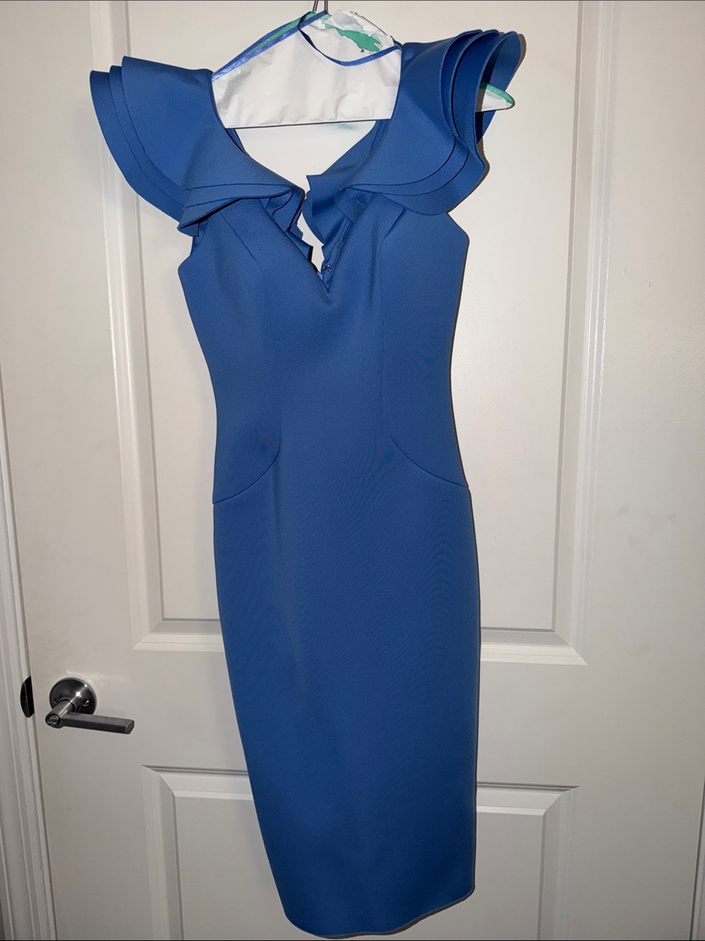 Eliza J blue ruffle-shoulder sheath/midi dress new without tags, blue - size 0